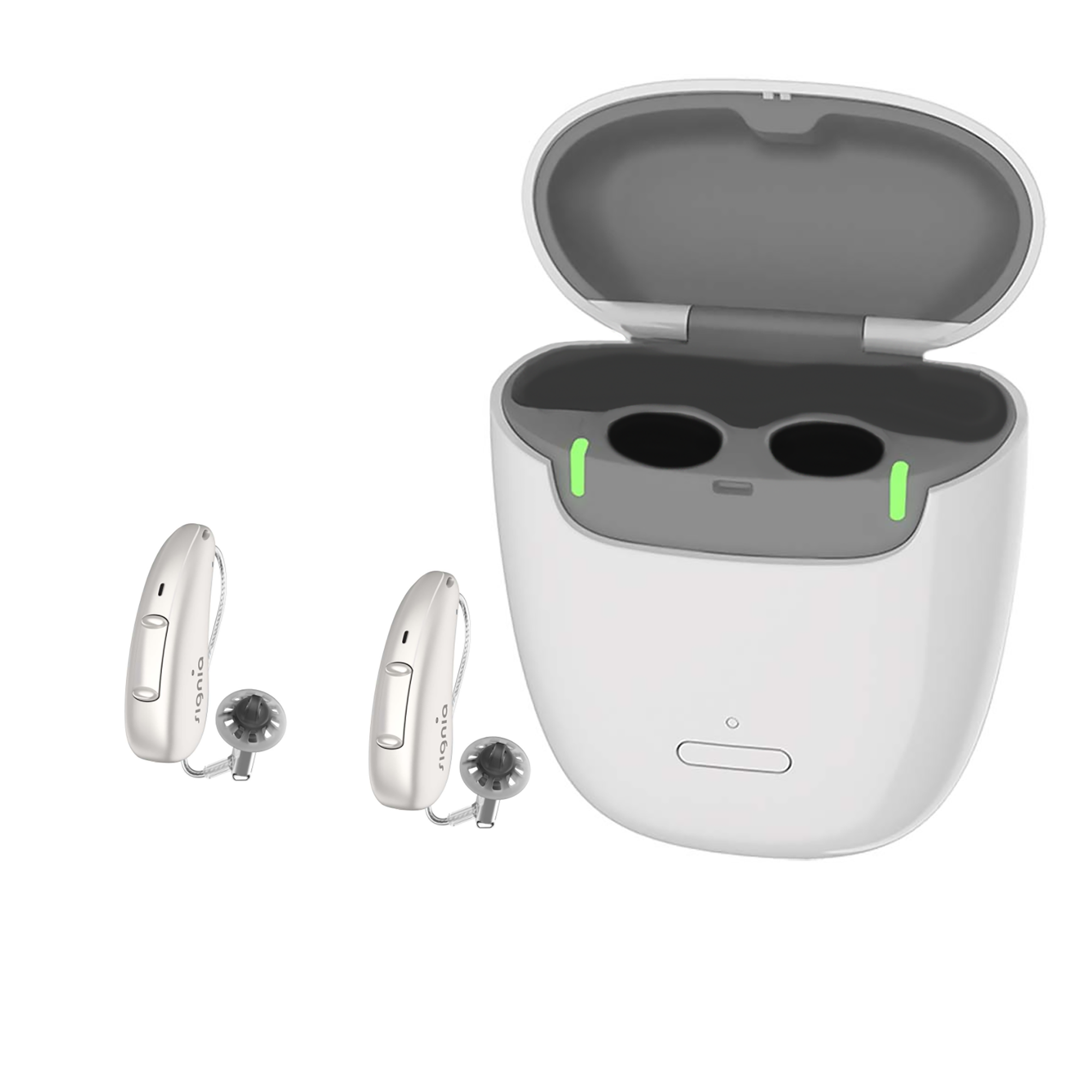 signia-cg-ax-pair-portablecharger-pearl_white Signia Charge & Go AX Pearl White with Portable Charger